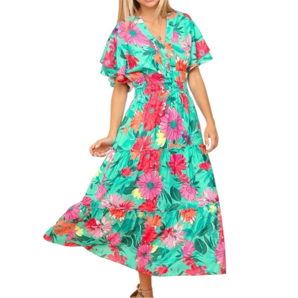 HAPTICS by Holly Harper Floral Ruffle Tiered Maxi Dress Sz L